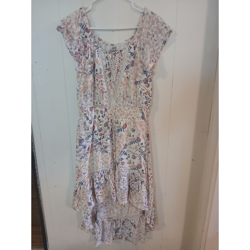 American Rag Women's Floral Dress Medium Short Sleeve Boho Cottage High Low